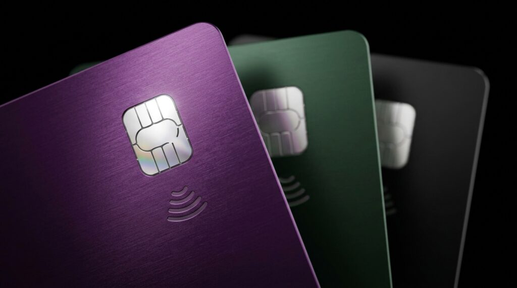 Tarjetas bancarias de distintos colores, como las que ofrecen las cuentas bancarias para autónomos
